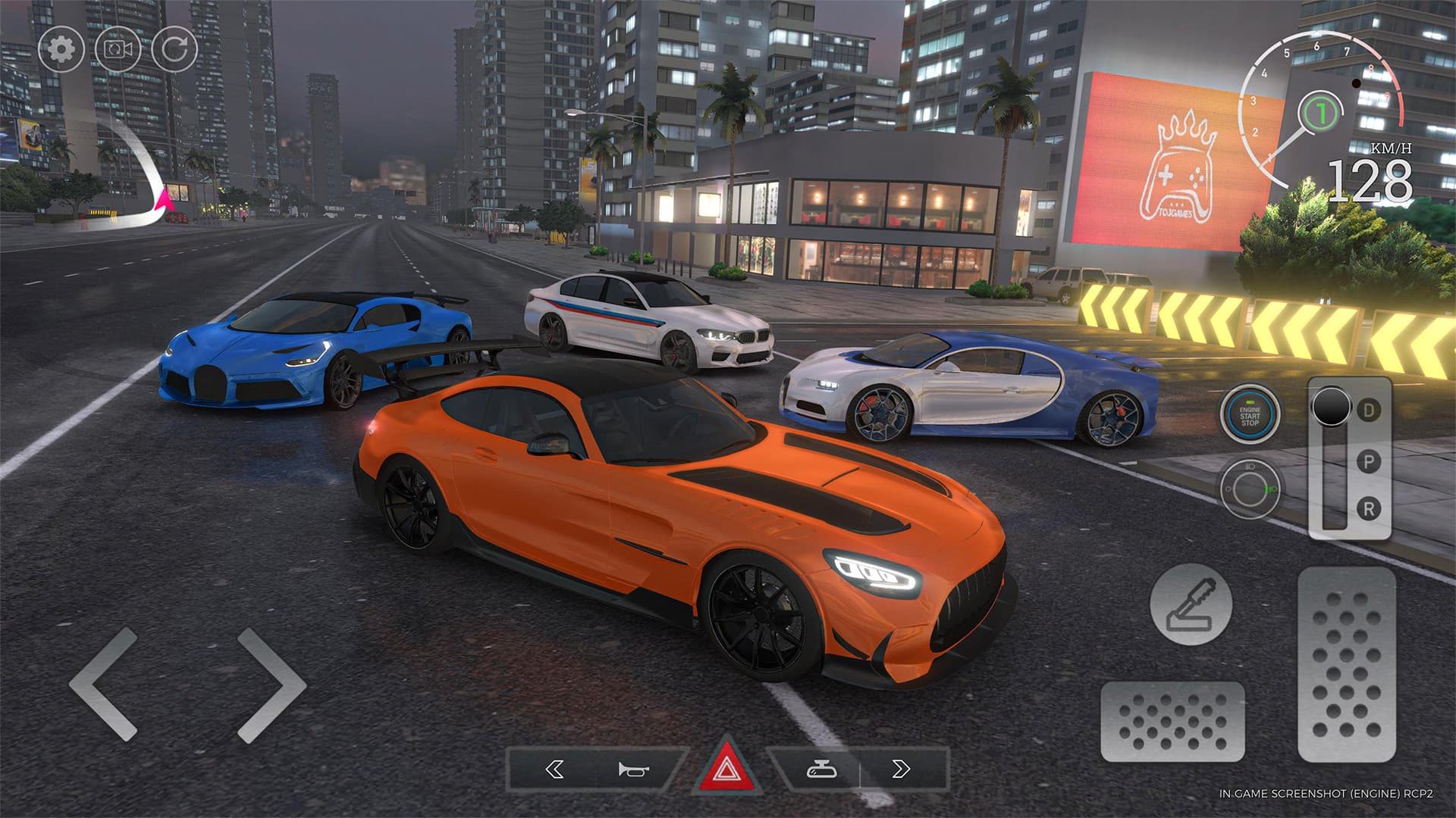 Multiple players meeting up with exotic supercars in a Real Car Parking 2 online multiplayer lobby in the city